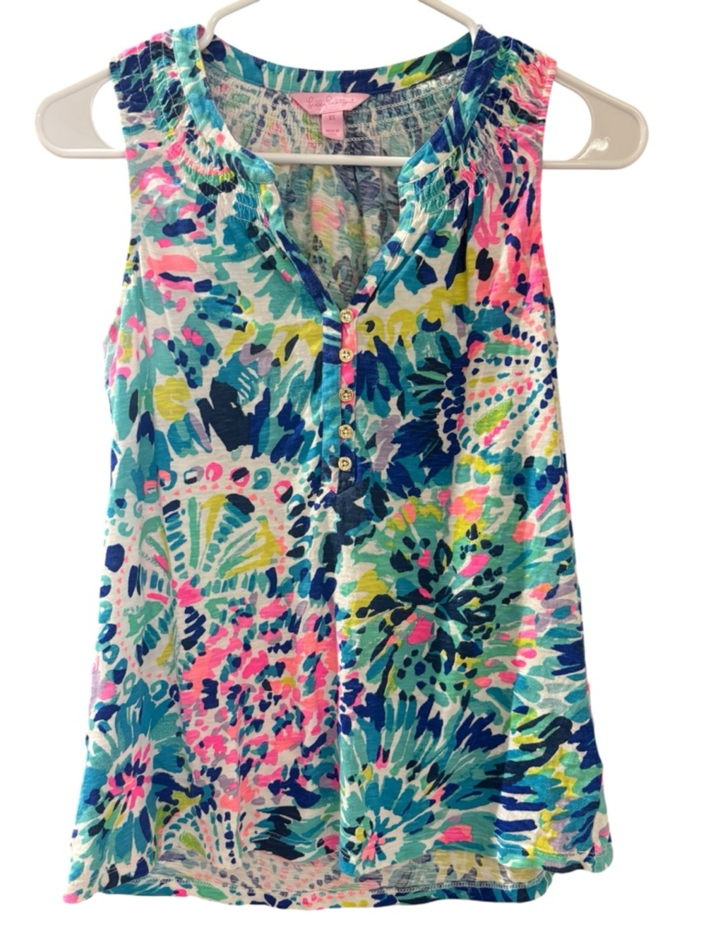 Lilly Pulitzer Multicolor Print Essie Tank Top Bold Button Details Size XS